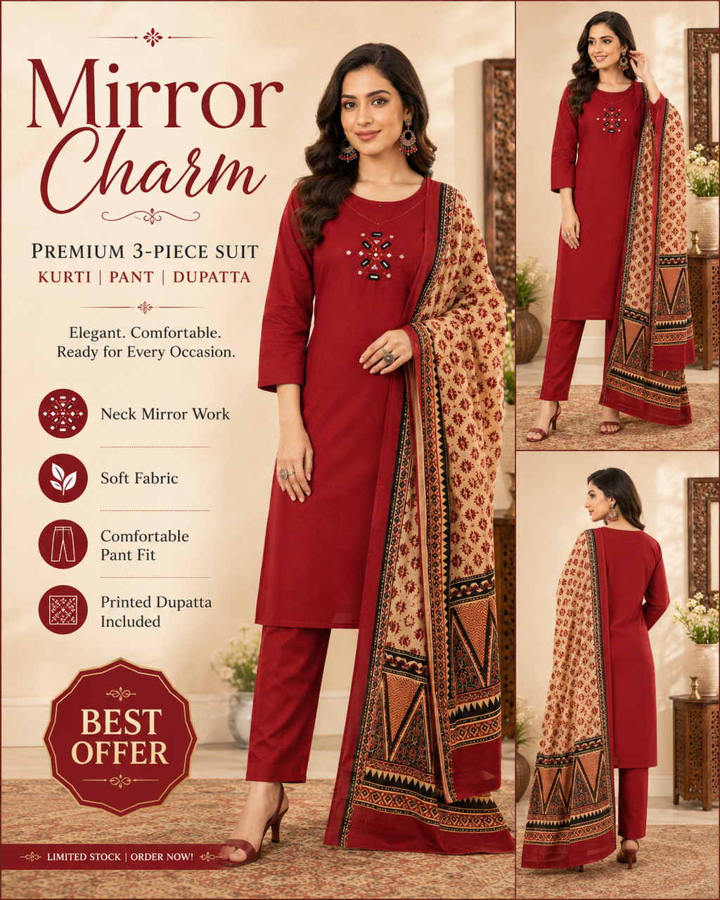 Mirror Charm Premium 3-Piece Suit Set