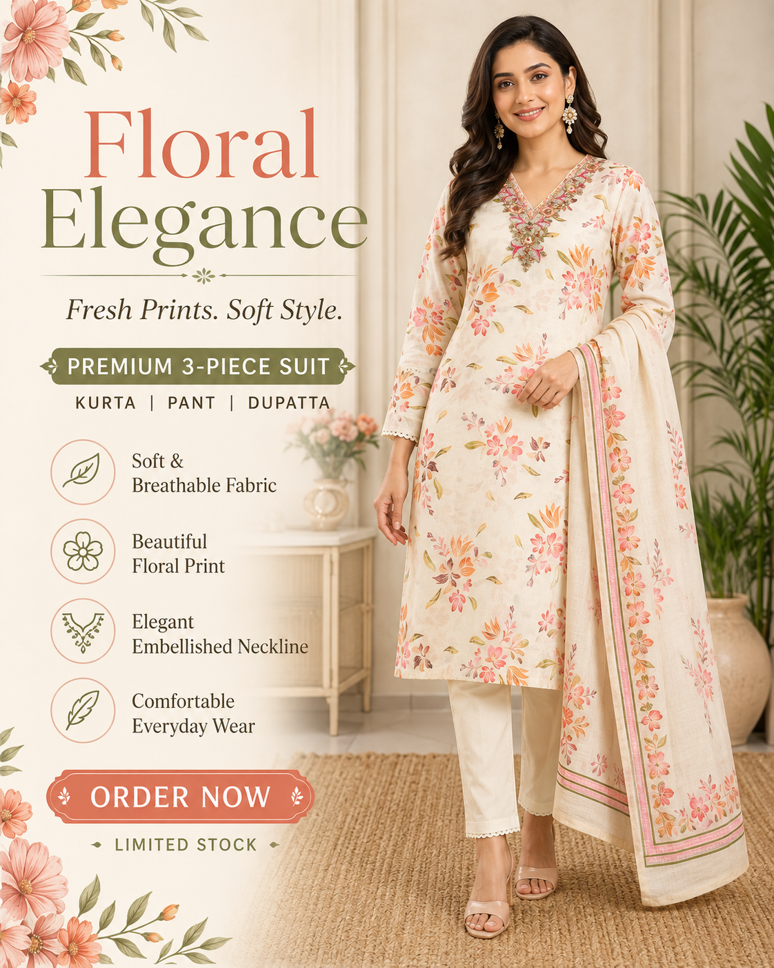Floral 3-Piece Suit