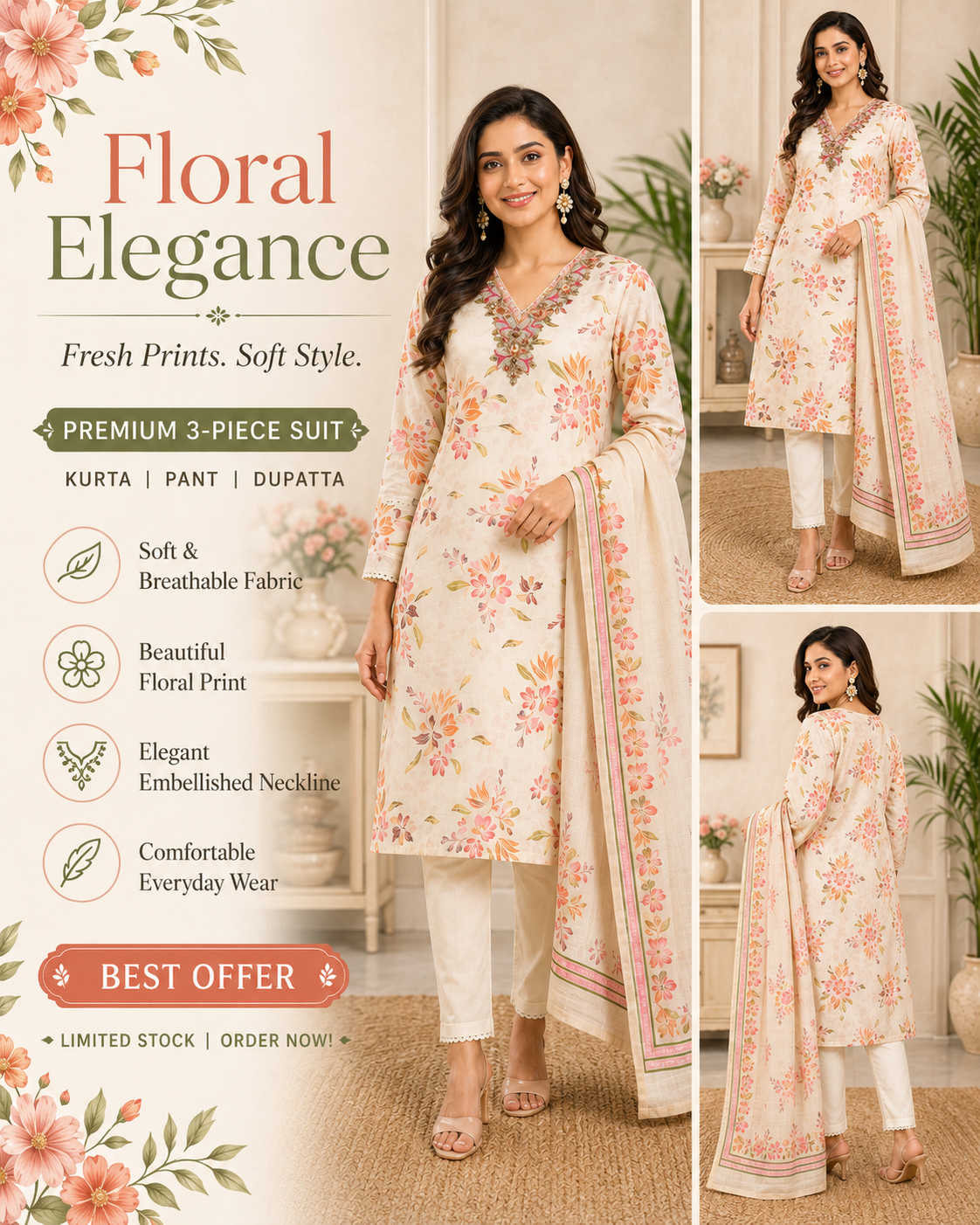 Floral 3-Piece Suit