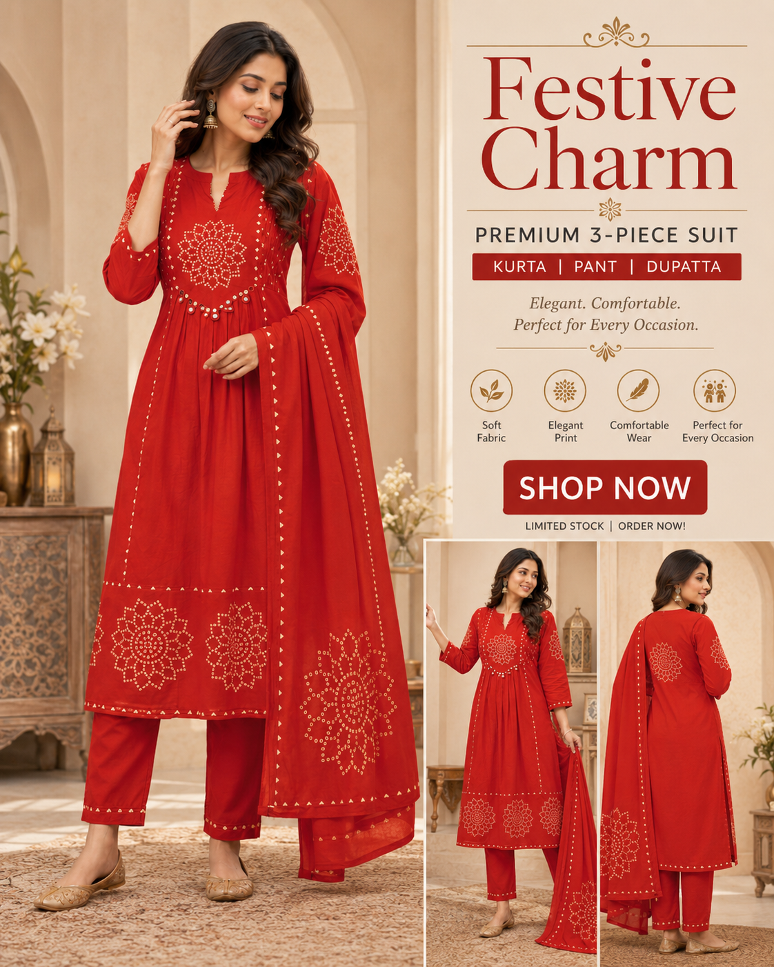 Stunning Bandhni Three-Piece Suit
