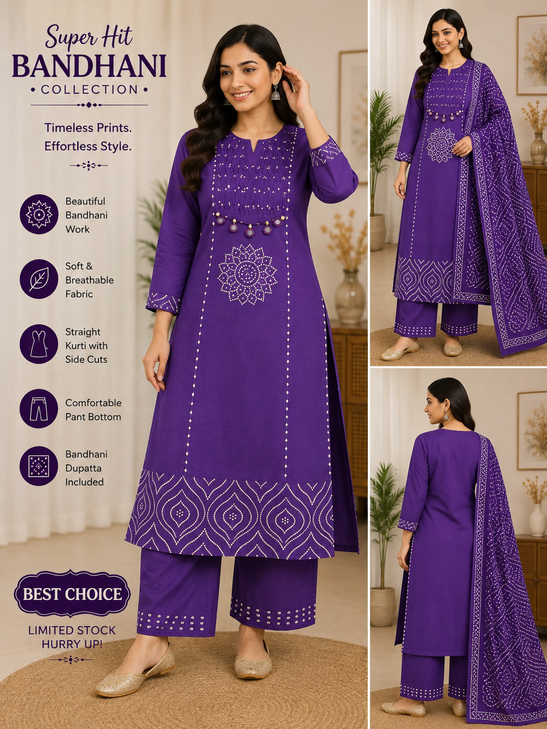 Bandhani Ethnic Straight Suit