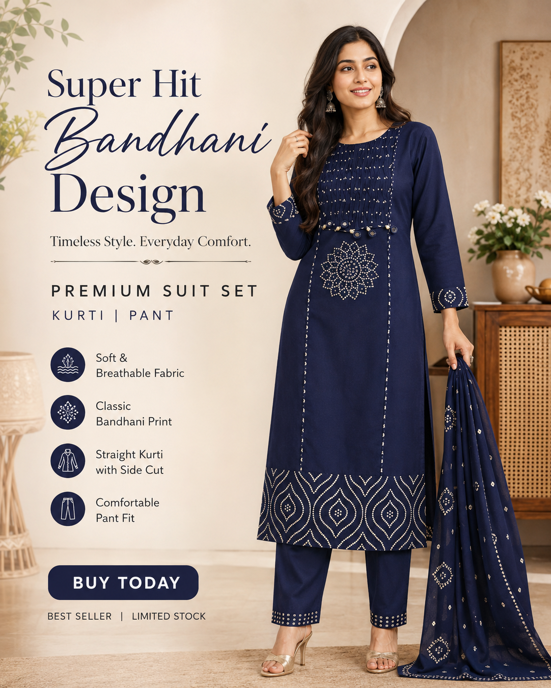 Bandhani Ethnic Straight Suit