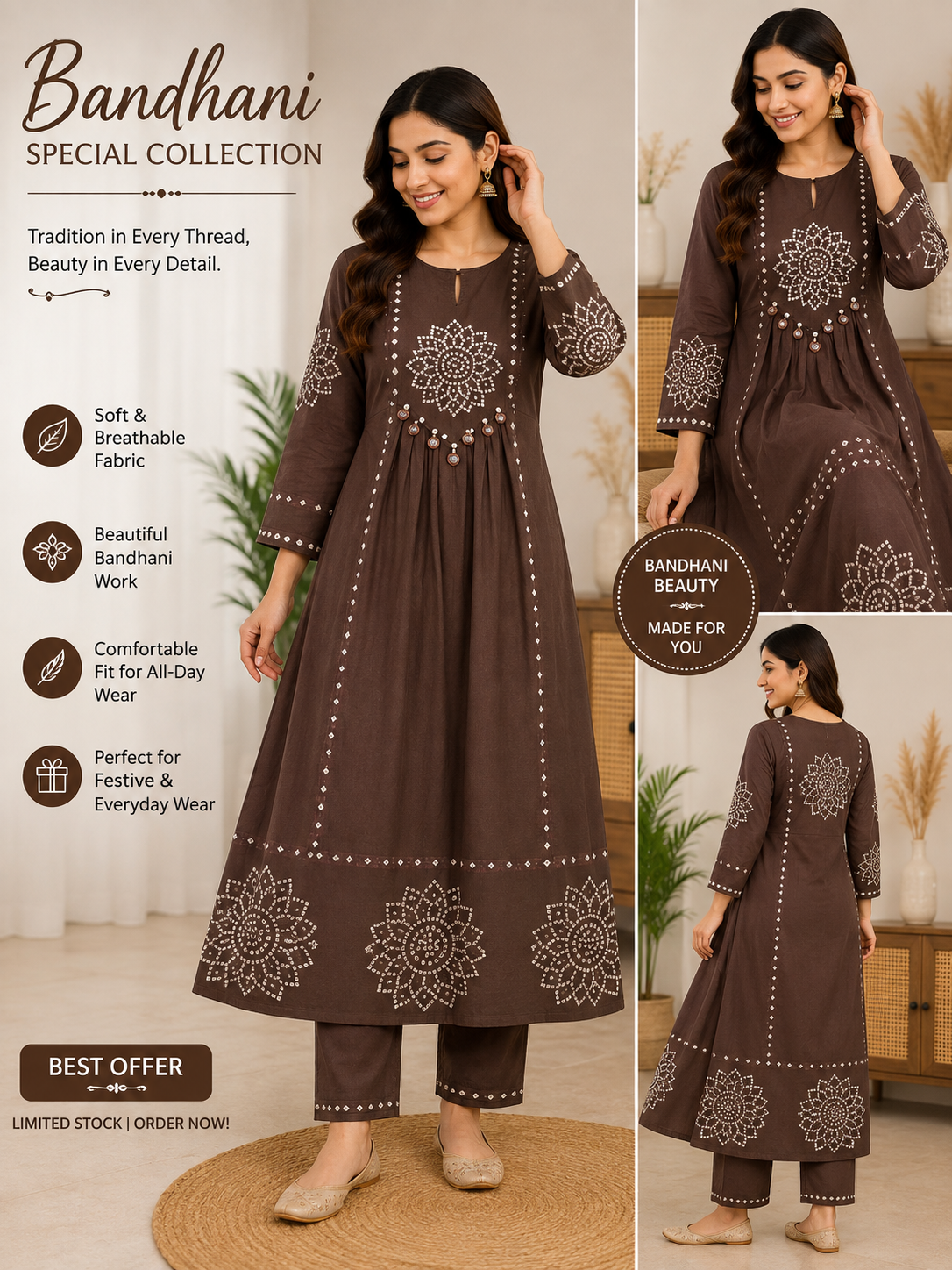 Stunning Bandhni Three-Piece Suit