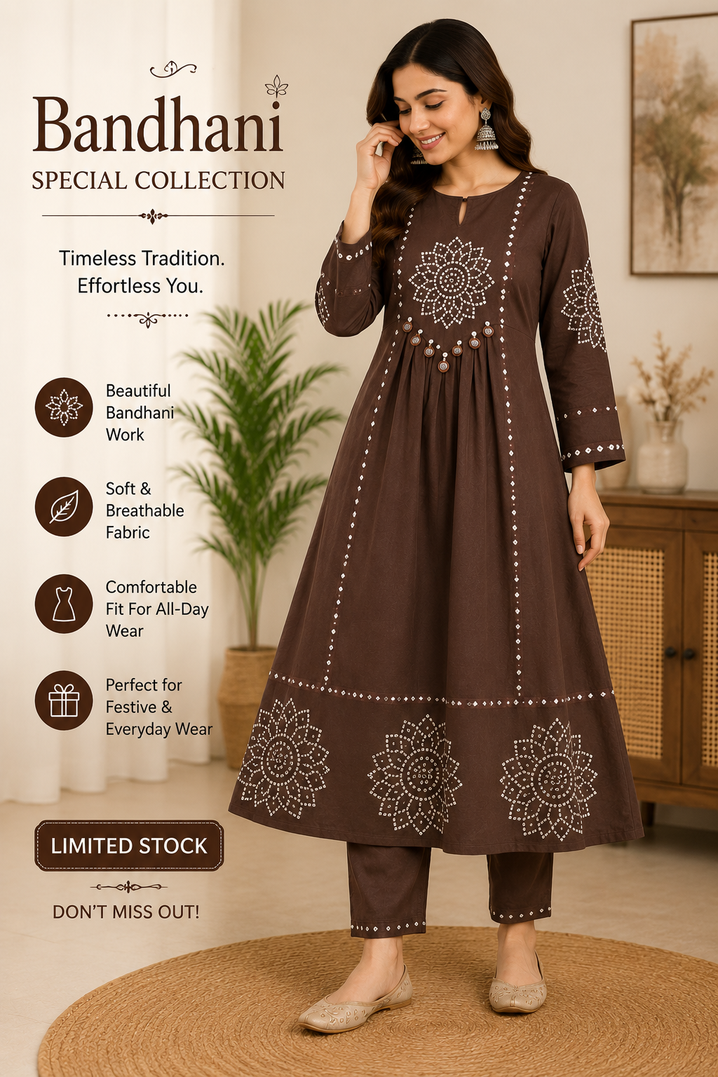 Stunning Bandhni Three-Piece Suit