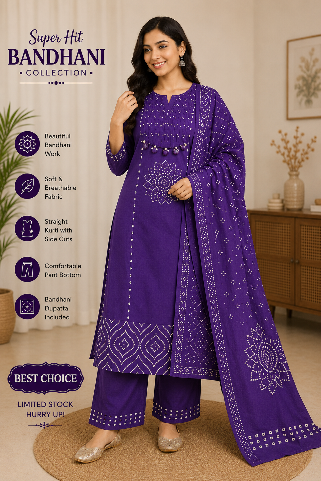 Bandhani Ethnic Straight Suit
