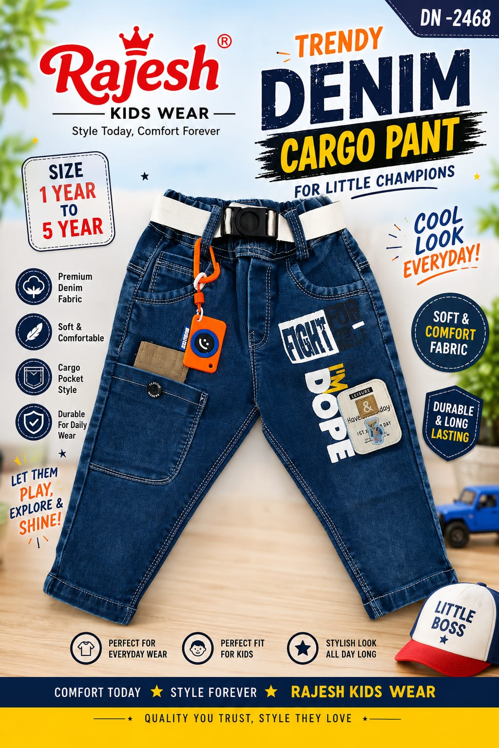 Denim Cargo Pants For Active Kkids