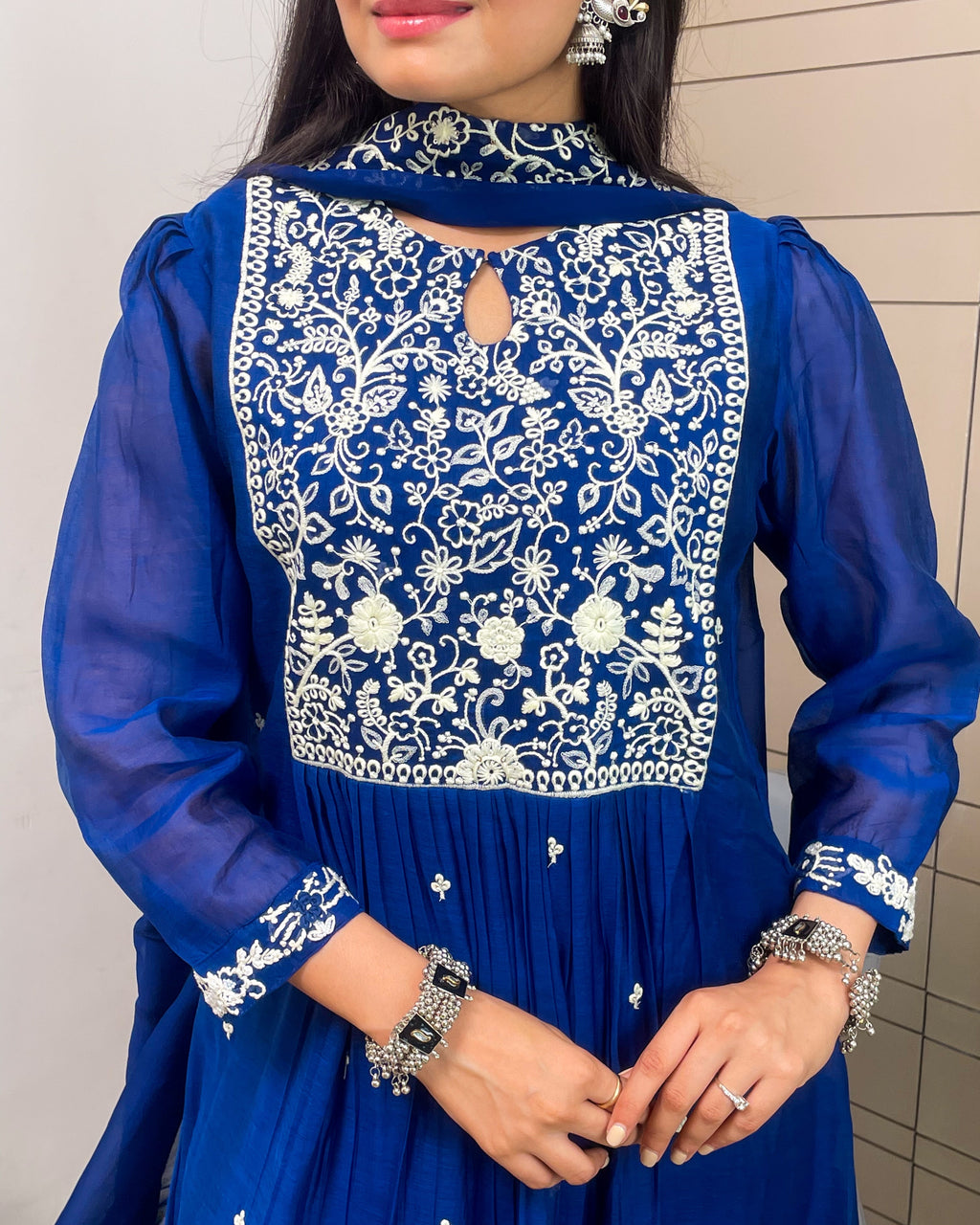 Royal Blue Aline Kurta Pant Set With Dupatta