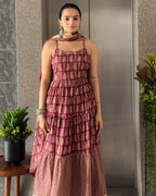 Wine Anarkali Cotton Kurta Pant Set with Jacket & Dupatta