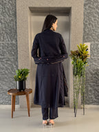 Black A-line Kurta Pant Set with Dupatta