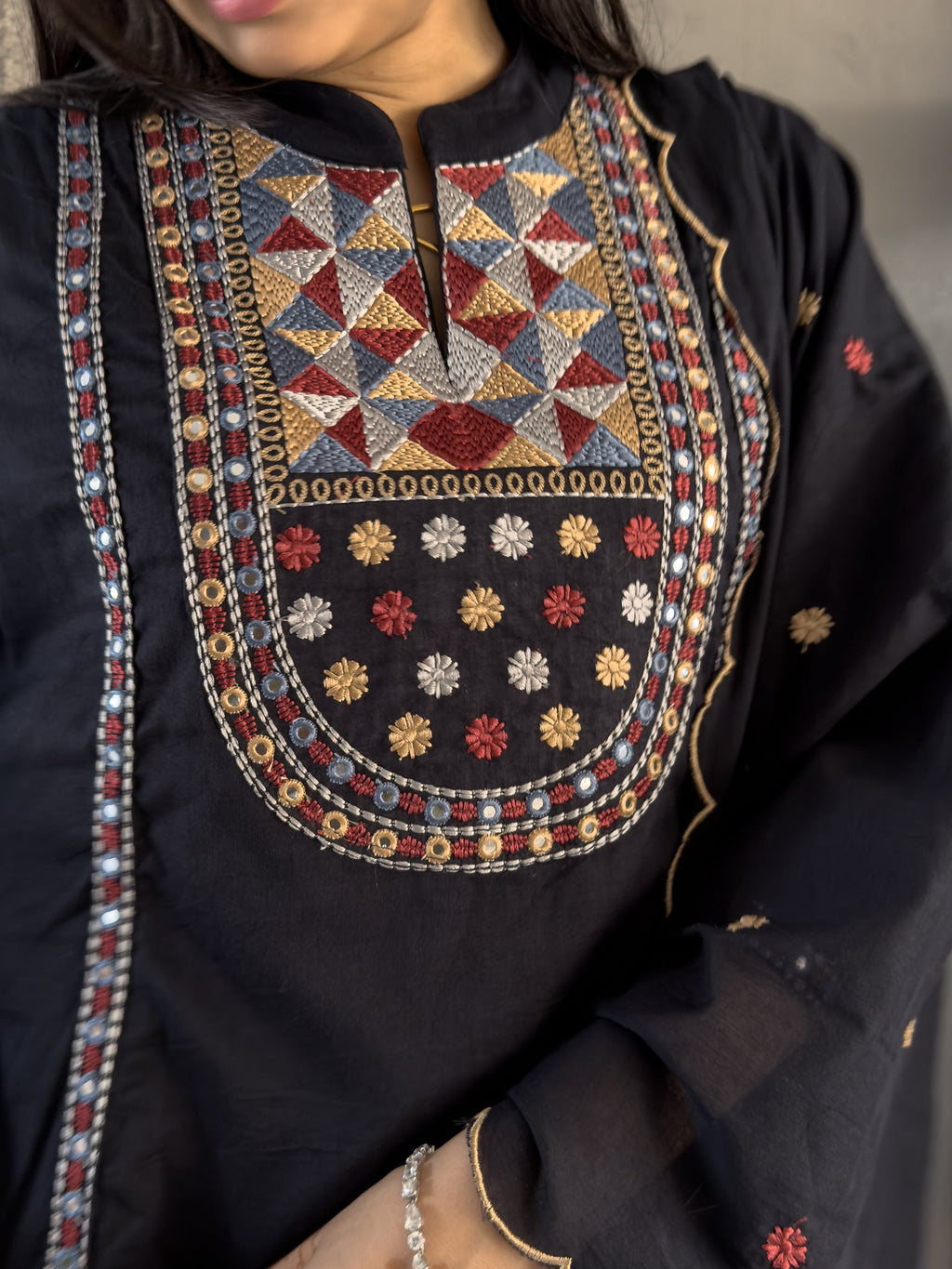 Black A-line Kurta Pant Set with Dupatta