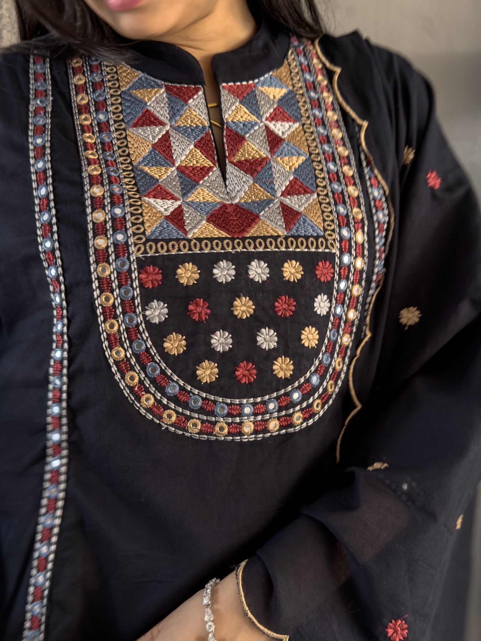 Black A-line Kurta Pant Set with Dupatta