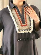 Black A-Line Kurta Pant Set for Women