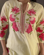 Light Yellow A-Line Kurta Pant Set With Dupatta