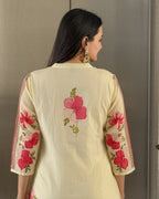 Light Yellow A-Line Kurta Pant Set With Dupatta