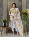 Grey A-Line Kurta Pant Set With Dupatta