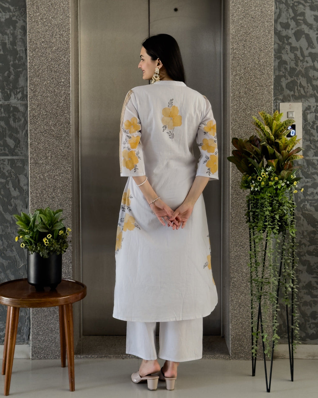 Grey A-Line Kurta Pant Set With Dupatta