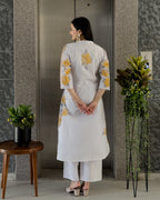 Grey A-Line Kurta Pant Set With Dupatta