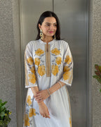 Grey A-Line Kurta Pant Set With Dupatta
