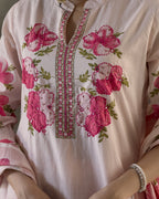 Light Pink A-Line Round Kurta Pant Set With Dupatta