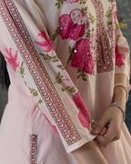 Light Pink A-Line Round Kurta Pant Set With Dupatta