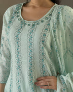 Sky A-Line Round Kurta Pant Set With Dupatta