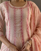 Baby Pink A-Line Round Kurta Pant Set With Dupatta