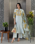 Light Pista A-Line Kurta Pant Set With Dupatta