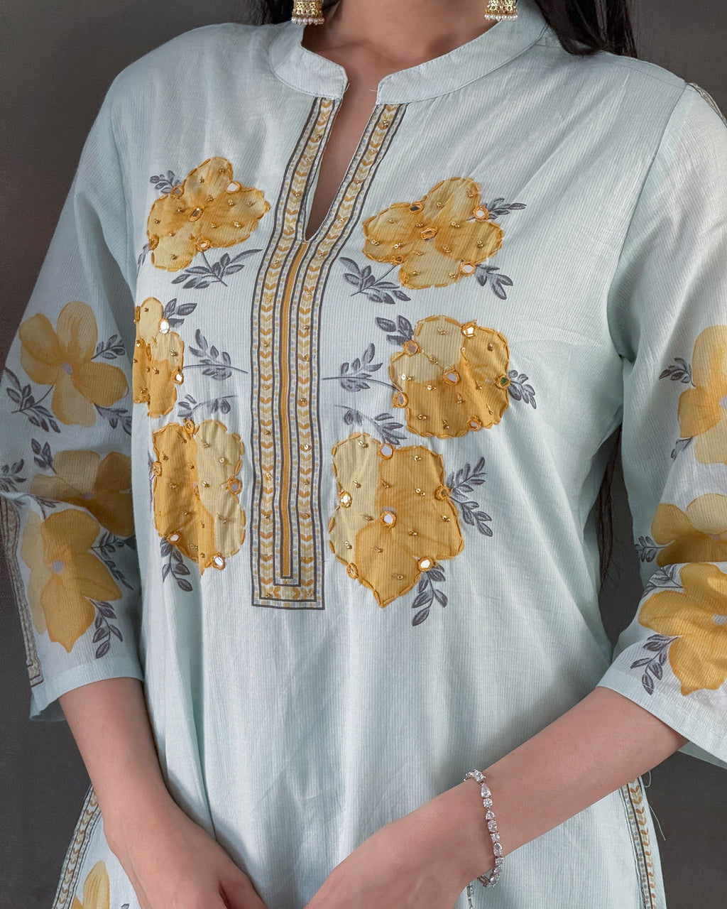 Light Pista A-Line Kurta Pant Set With Dupatta