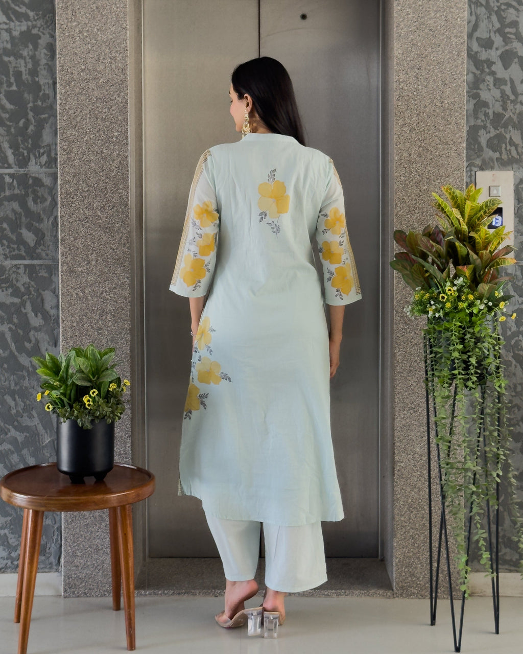 Light Pista A-Line Kurta Pant Set With Dupatta