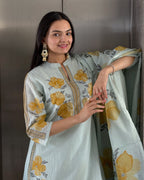 Light Pista A-Line Kurta Pant Set With Dupatta