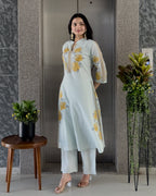 Light Pista A-Line Kurta Pant Set With Dupatta
