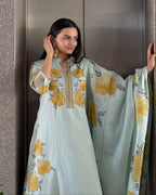 Light Pista A-Line Kurta Pant Set With Dupatta