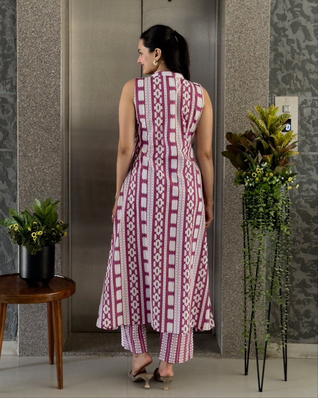 Pink A-Line Round Kurta Pant Set For Women