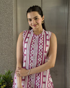 Pink A-Line Round Kurta Pant Set For Women