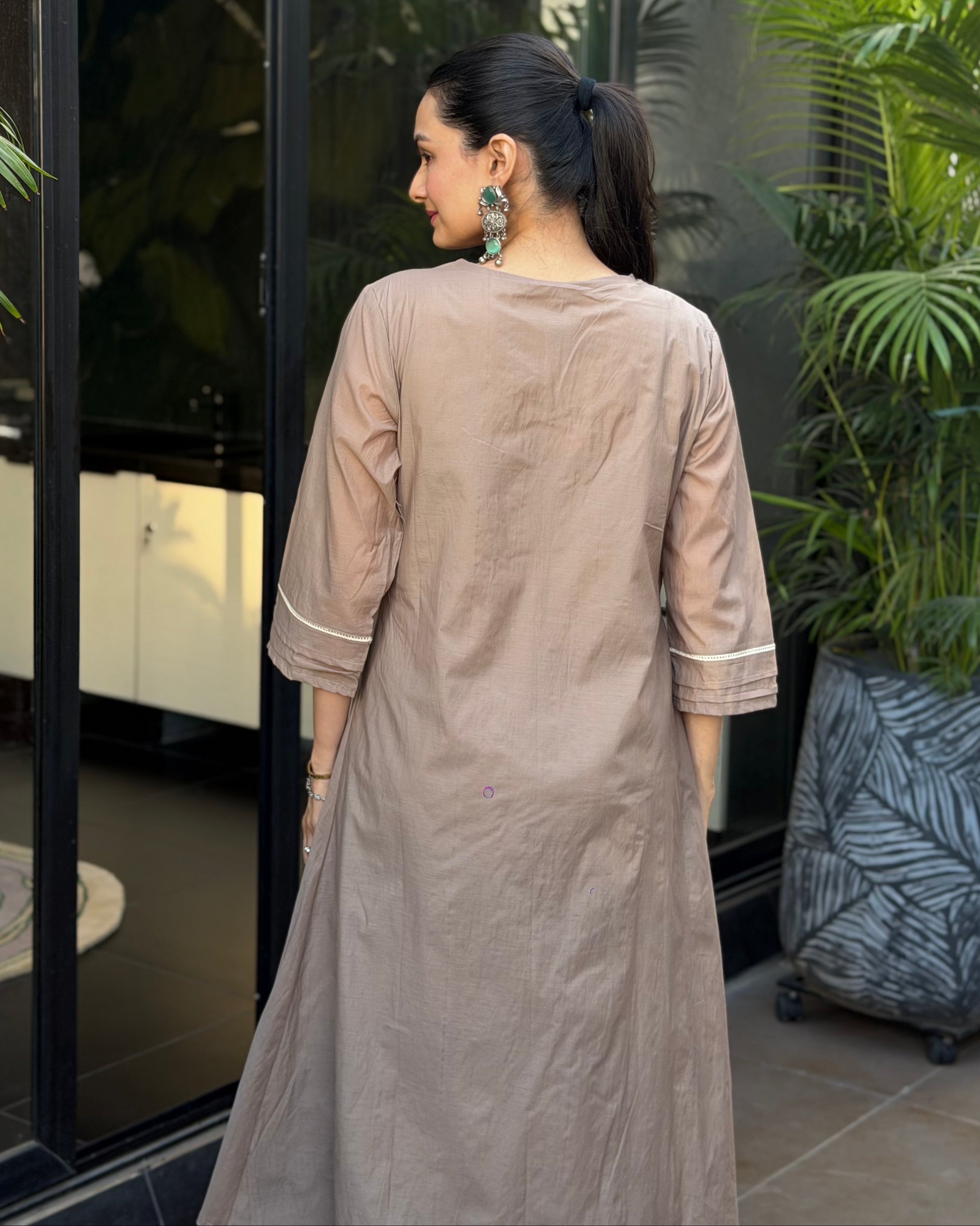 Gray A Line Kurta Pant Set With Dupatta  For Women