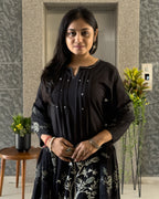 Black A Line Kurta Pant Set With Dupatta  For Women