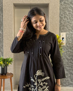 Black A Line Kurta Pant Set With Dupatta  For Women