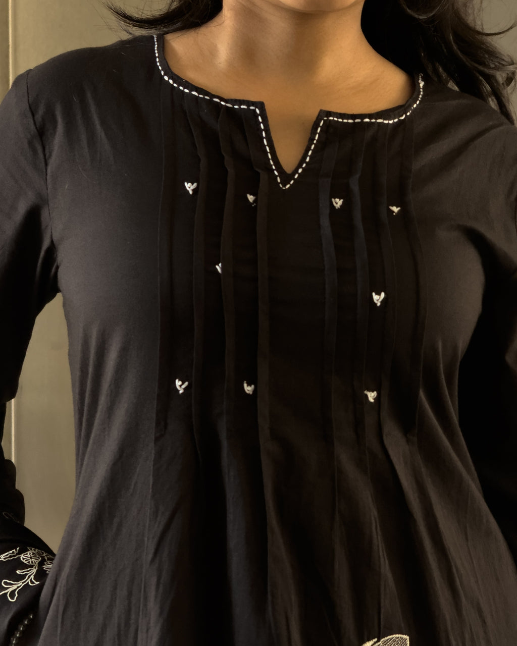 Black A Line Kurta Pant Set With Dupatta  For Women