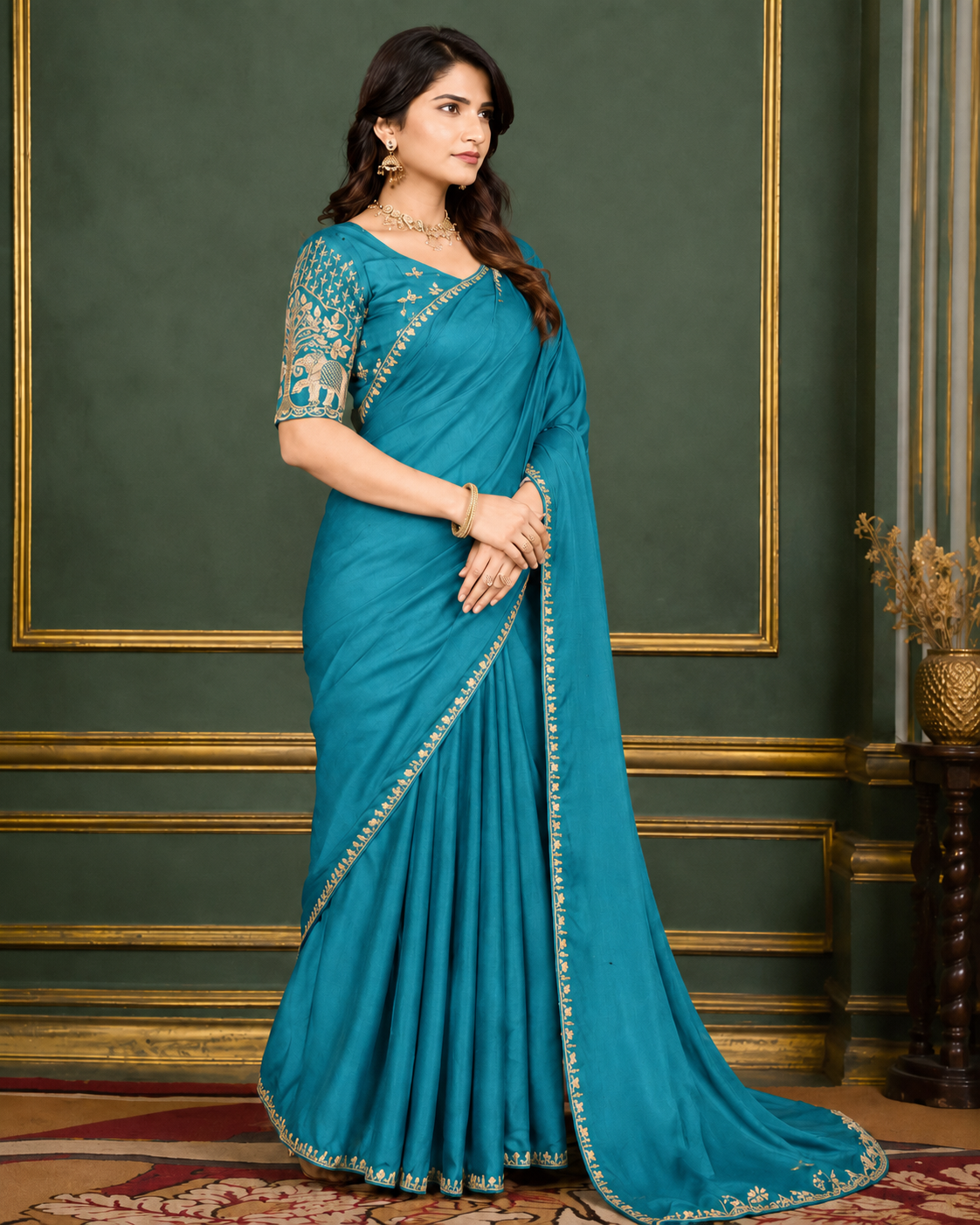 ✨Satin Silk Plain Saree with Heavy Work Blouse✨