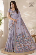 Soft Linen Floral Embroidery Saree