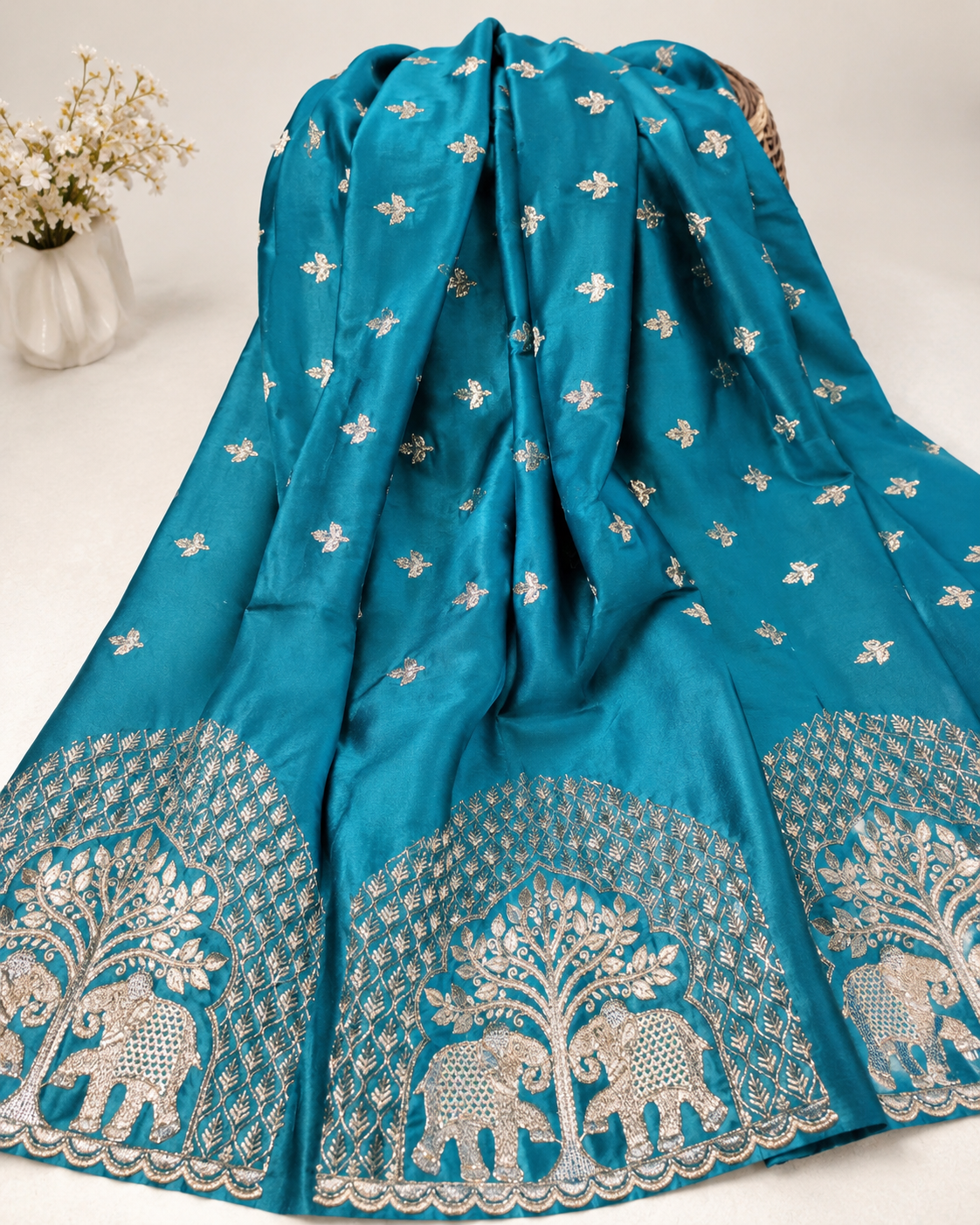 ✨Satin Silk Plain Saree with Heavy Work Blouse✨