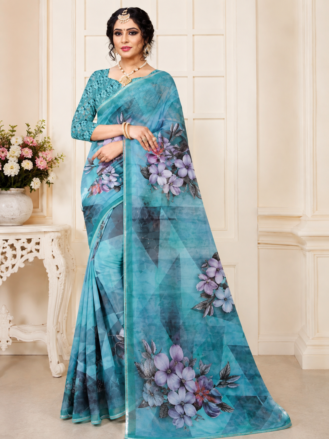 Beautiful Digital Print  Synthetic Saree
