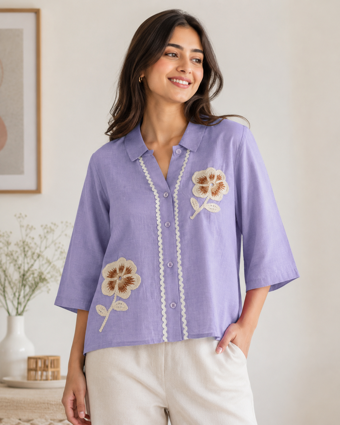 🌸Western Top with Floral Patch🌸