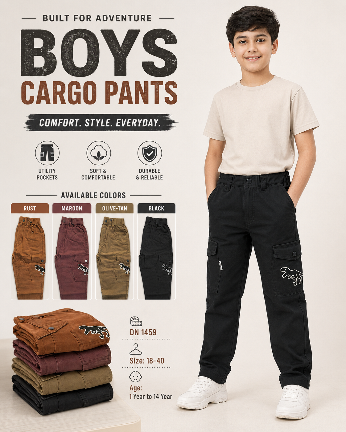 Durable Boys Cargo Pants