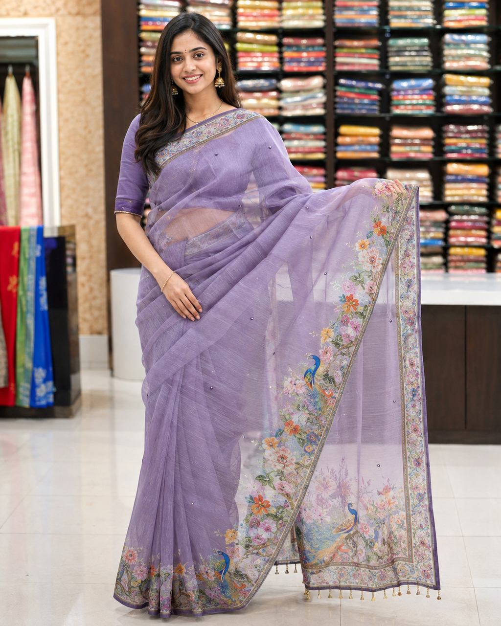 🦚Beautiful Peacock Work Party Wear Saree🦚