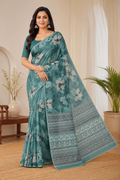 Digital Flower Print Organza Saree